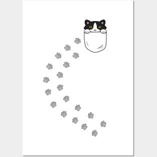 Cute tuxedo cat in a pocket Posters and Art